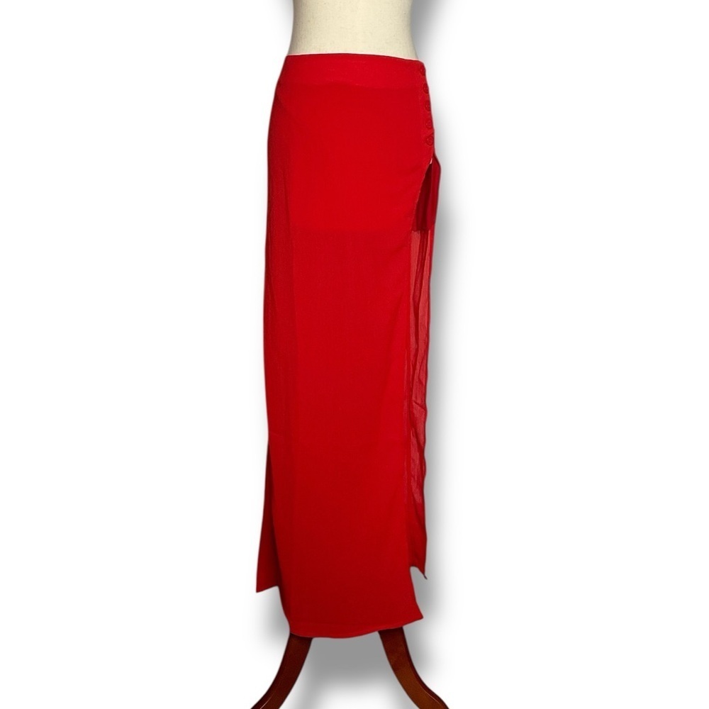 Choosy Red Chiffon High Slit Sheer Skirt Size 18